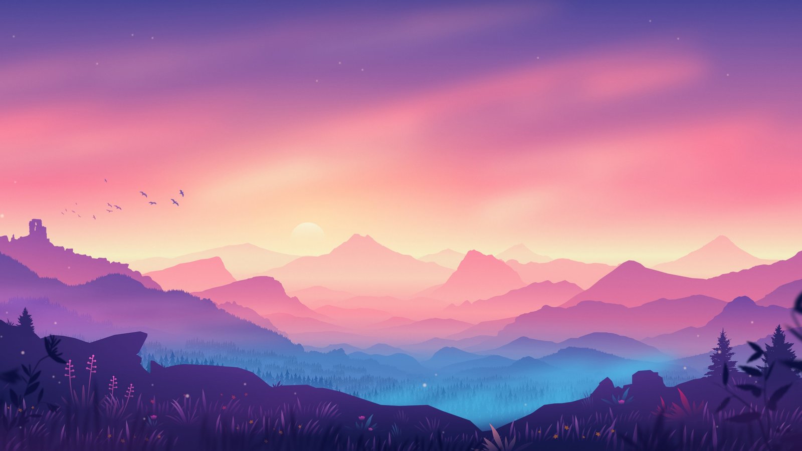 Aesthetic Valley minimalism digital sun 2k 4k