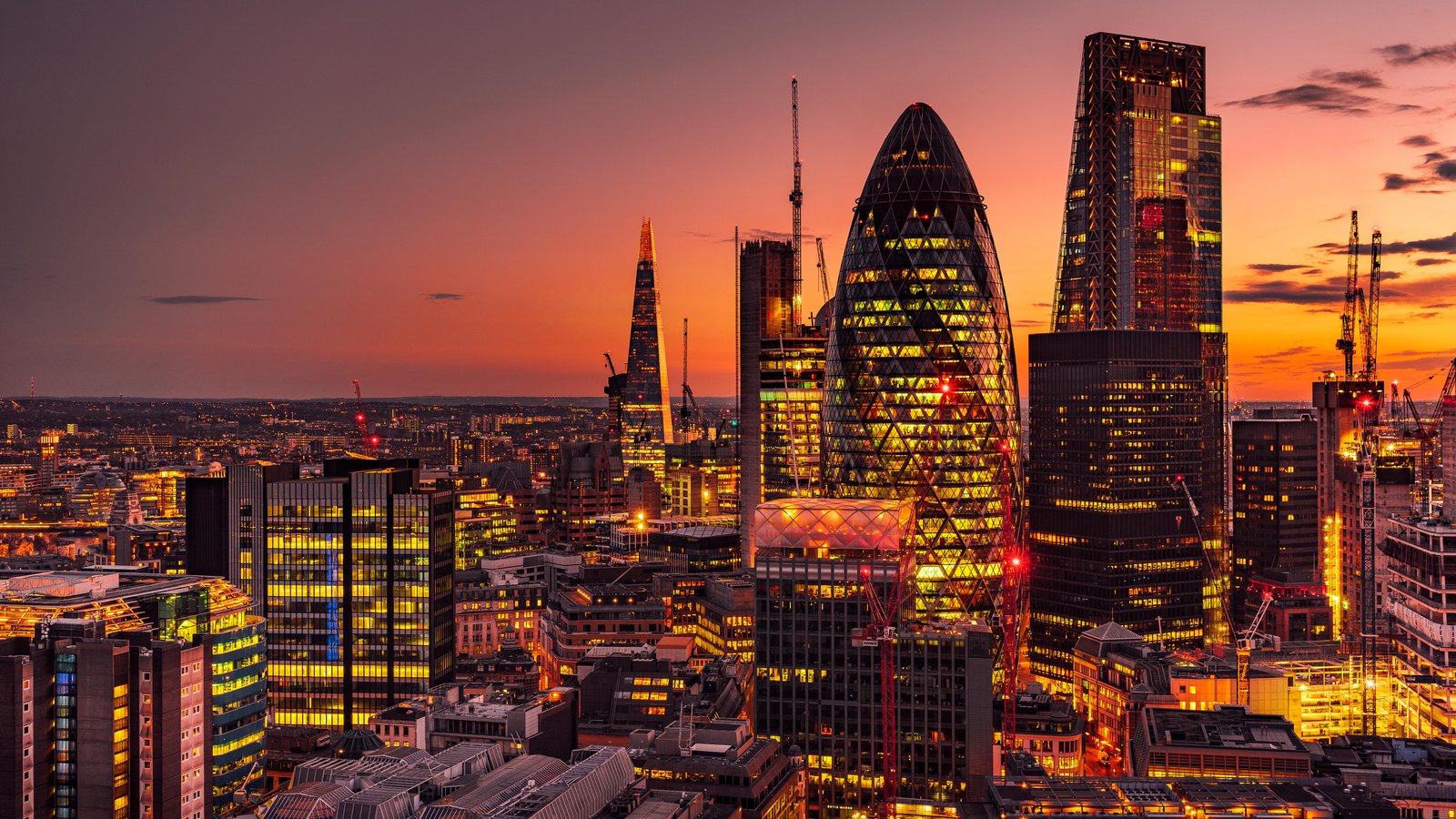 London city lights evening sky 2k 4k 5k