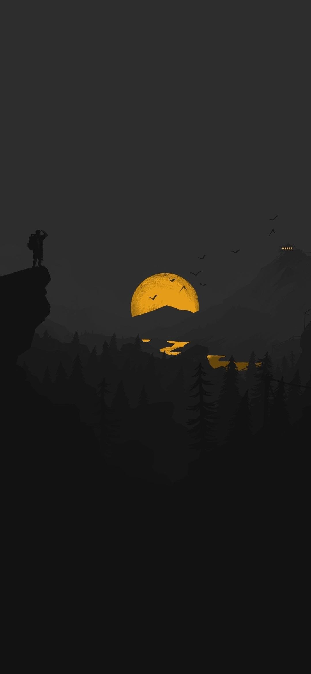 Moon dark abstract silhoutte trees