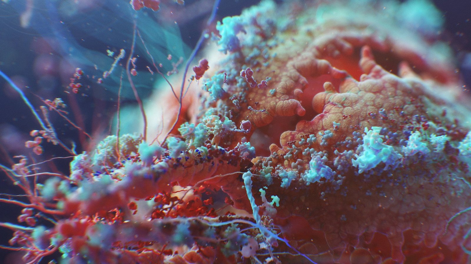 digital art colorful macro HIV disease cells close up 2k