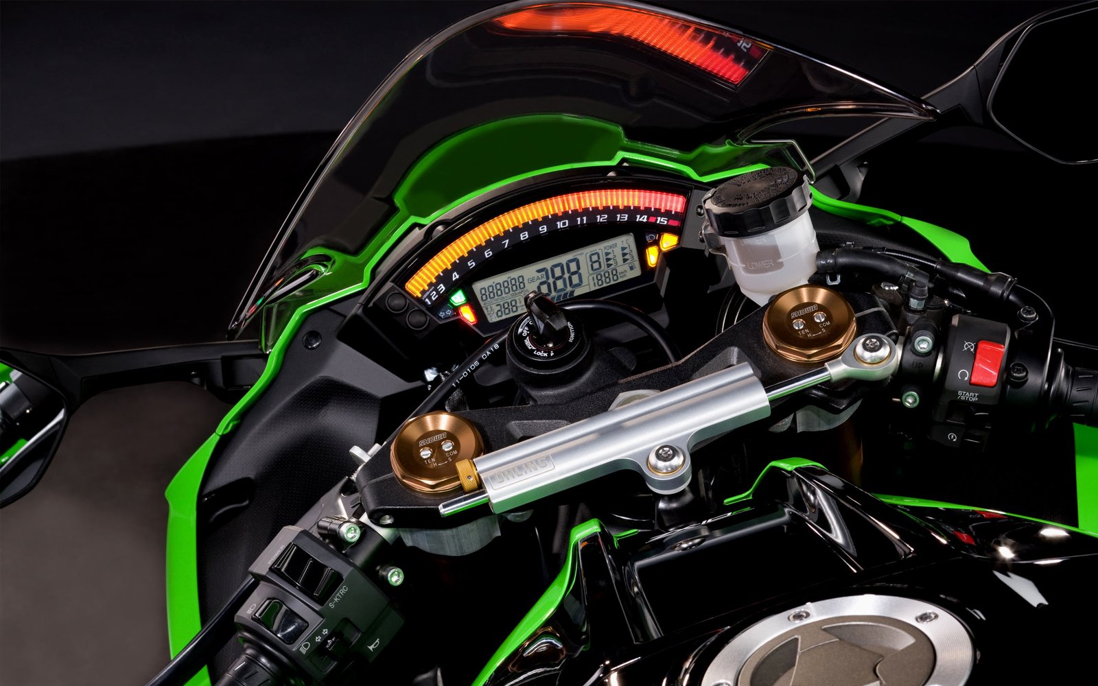 green and black sports bike engine view face motorcycle Ninja 2k