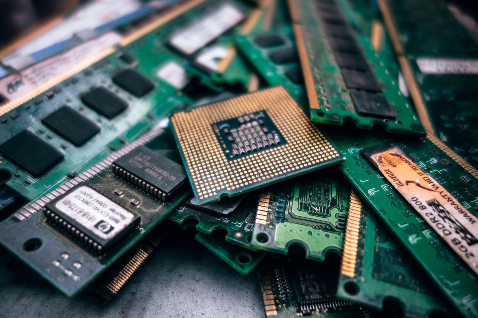 Green Ram Card Collection background chip circuit close up 2k 4k 5k