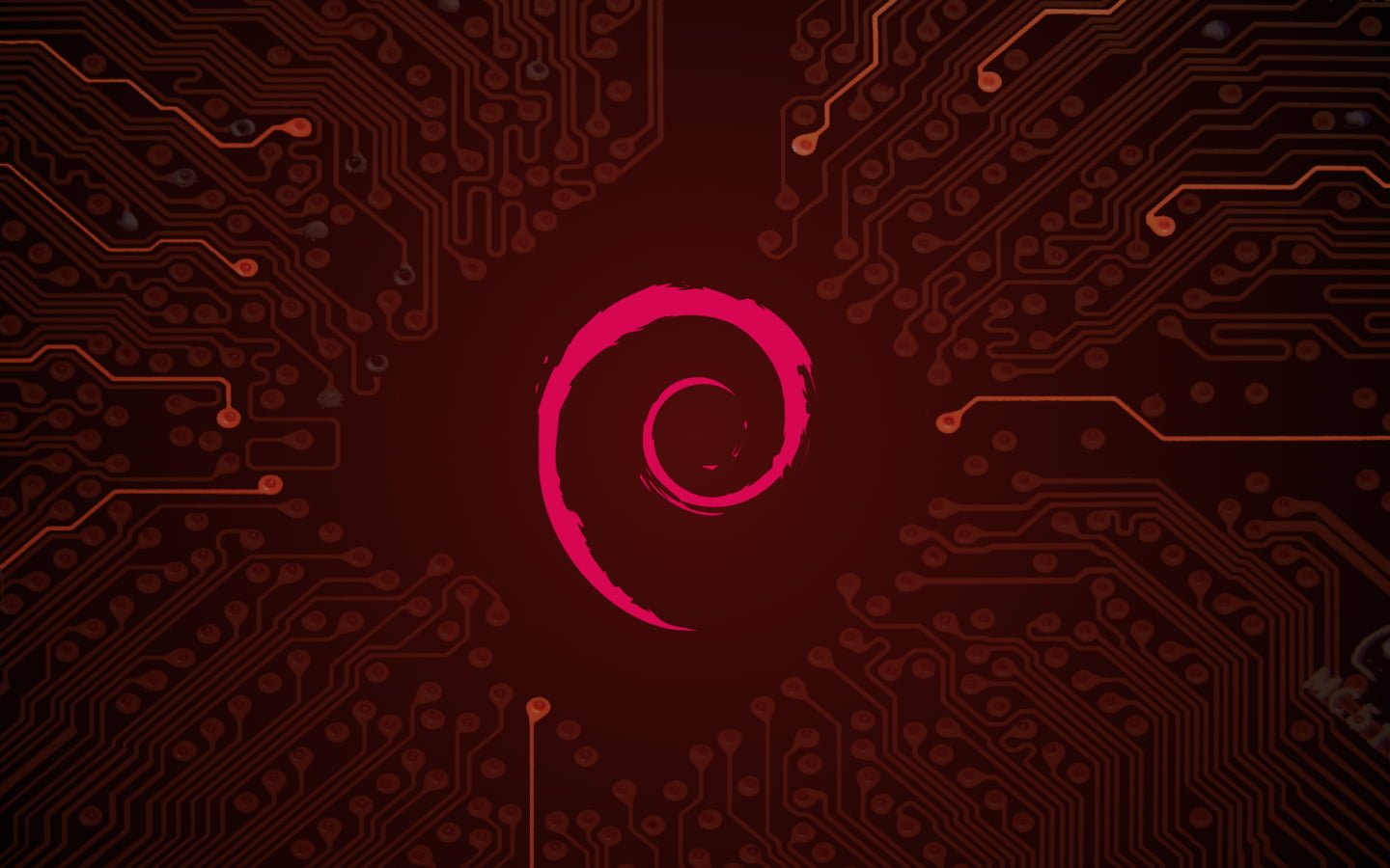 Linux Debian technology red communication pattern glowing