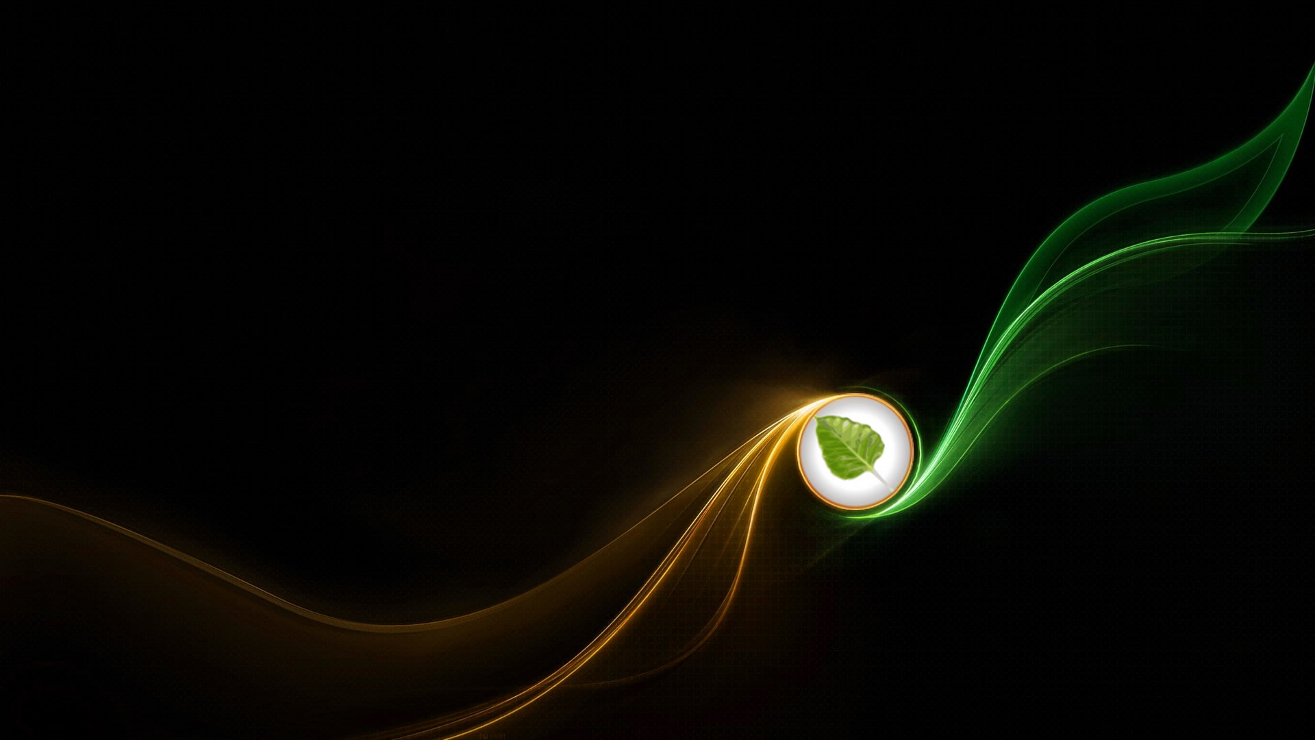 Linux Operating System Black Background yellow and green ray of light leaf artwork 2k