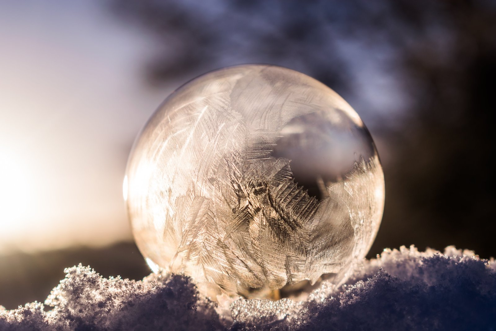 macro photo of crystal ball soap bubble frozen 2k 4k 5k