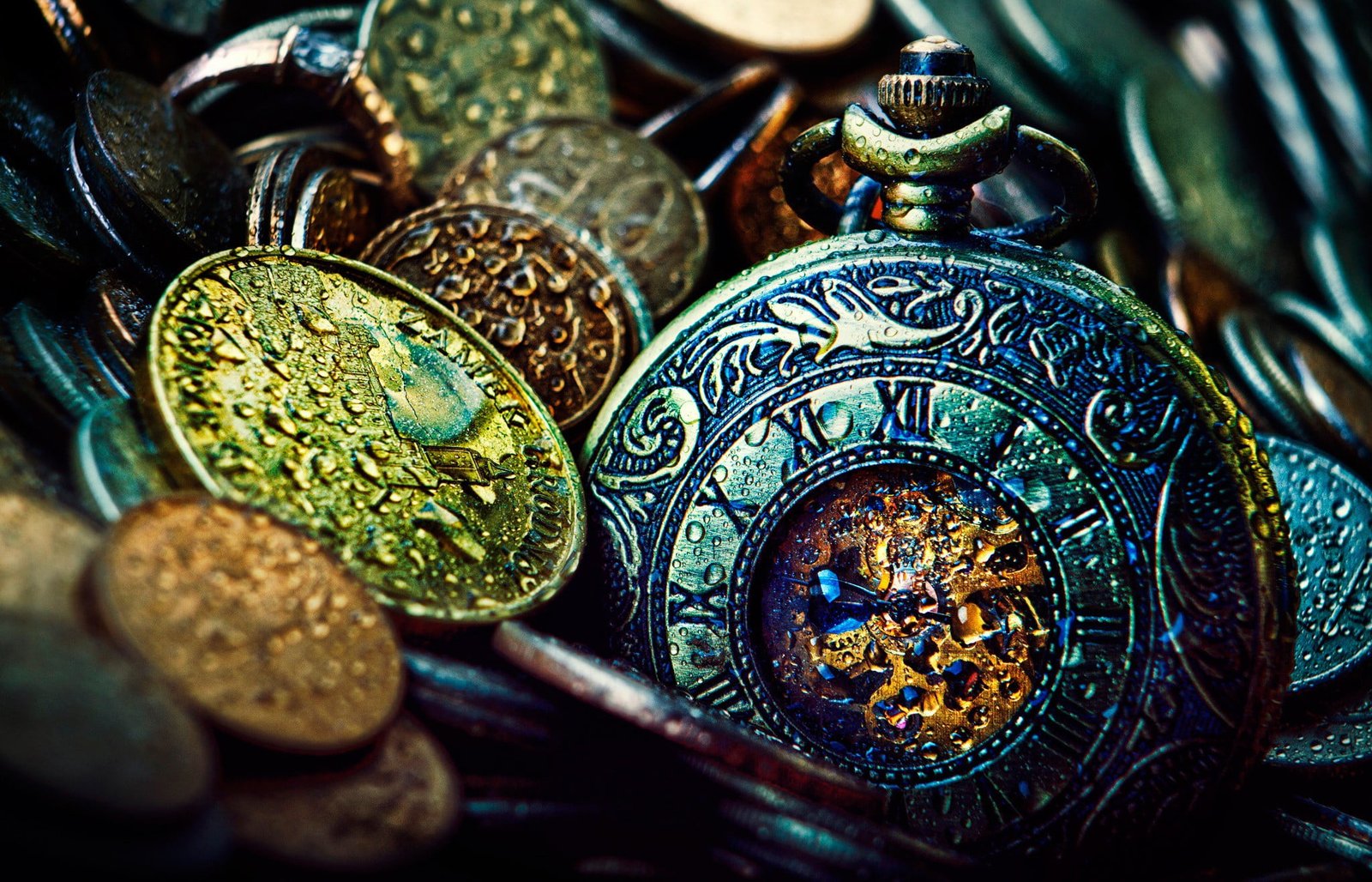 silver colored and gold medallions closeup photo of mechanical pocket watch coins 2k