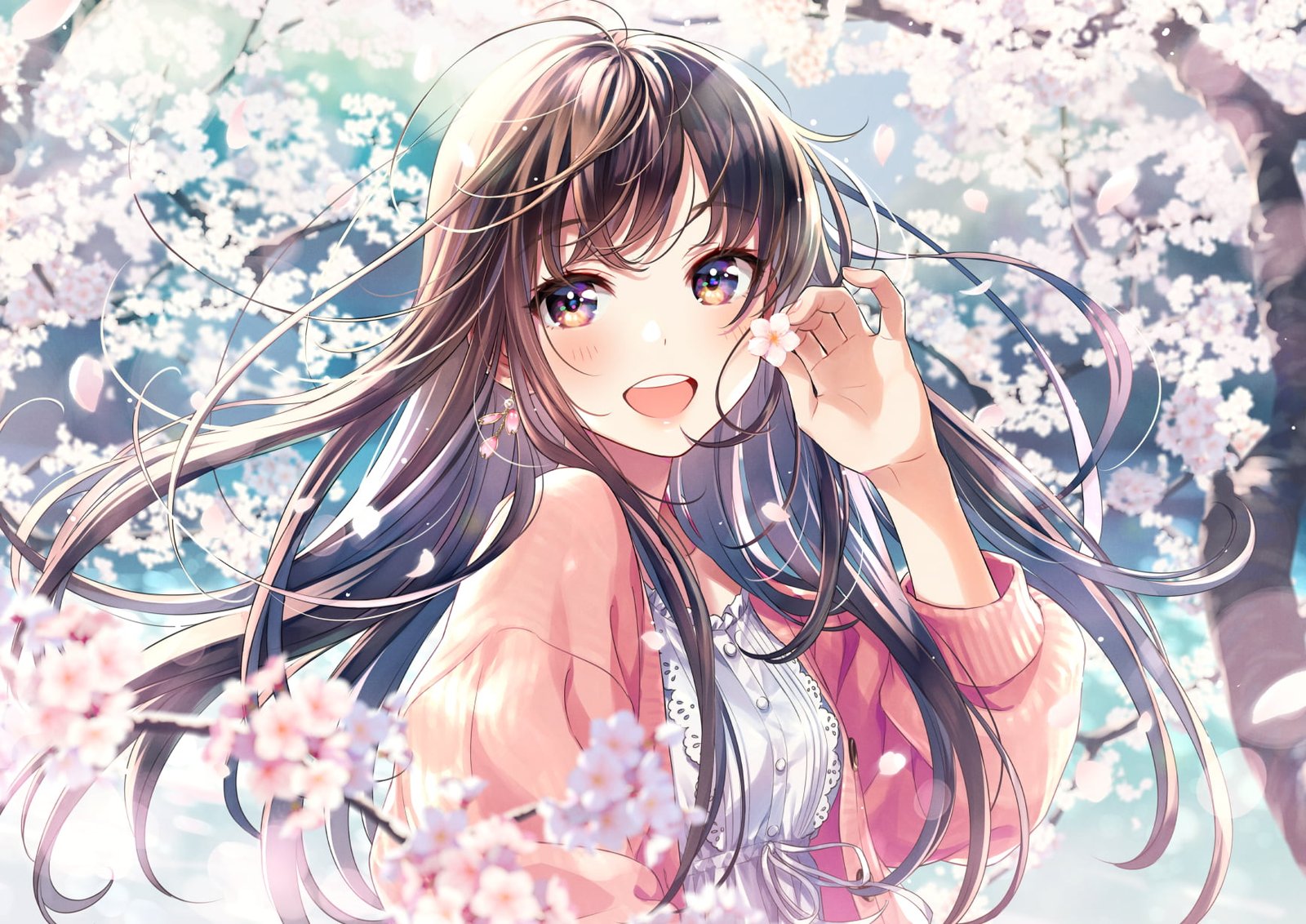 anime girls original characters brunette long hair looking at viewer 2k