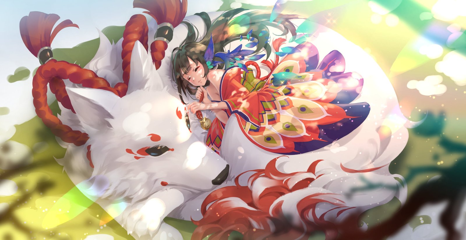 anime girls original characters fairies sleeping bare shoulders 2k