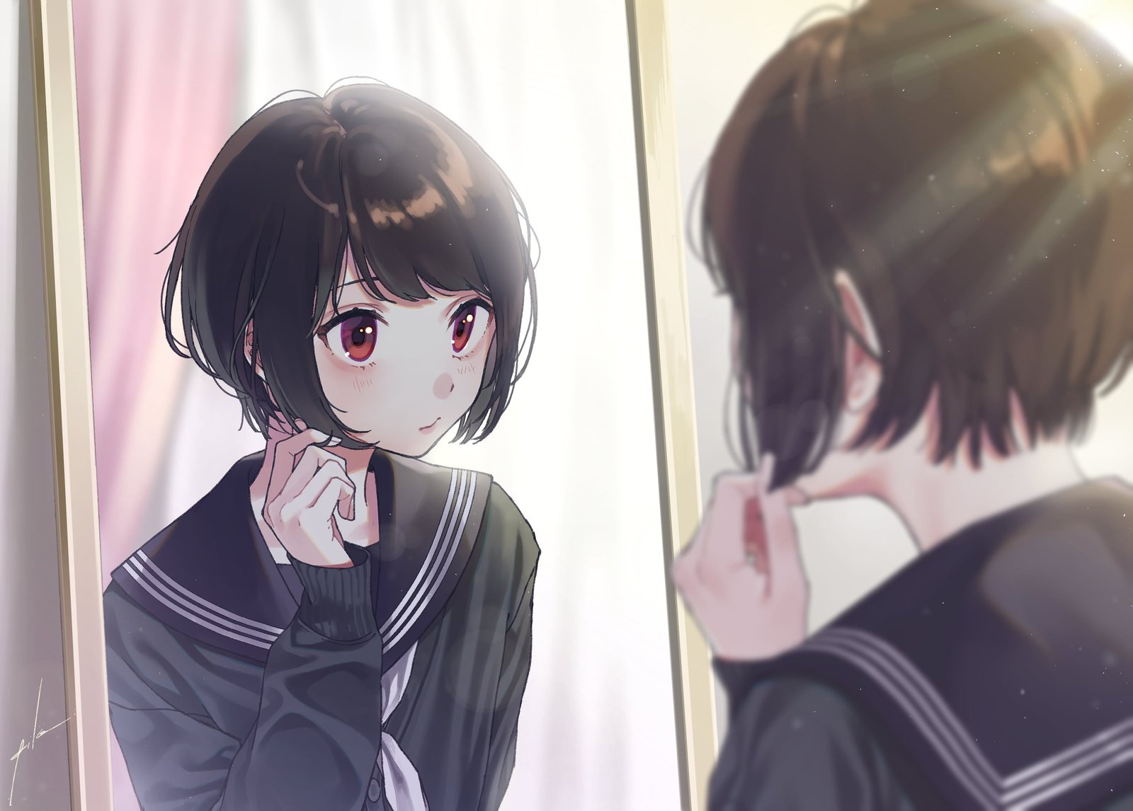 anime girls original characters women brunette short hair 2k