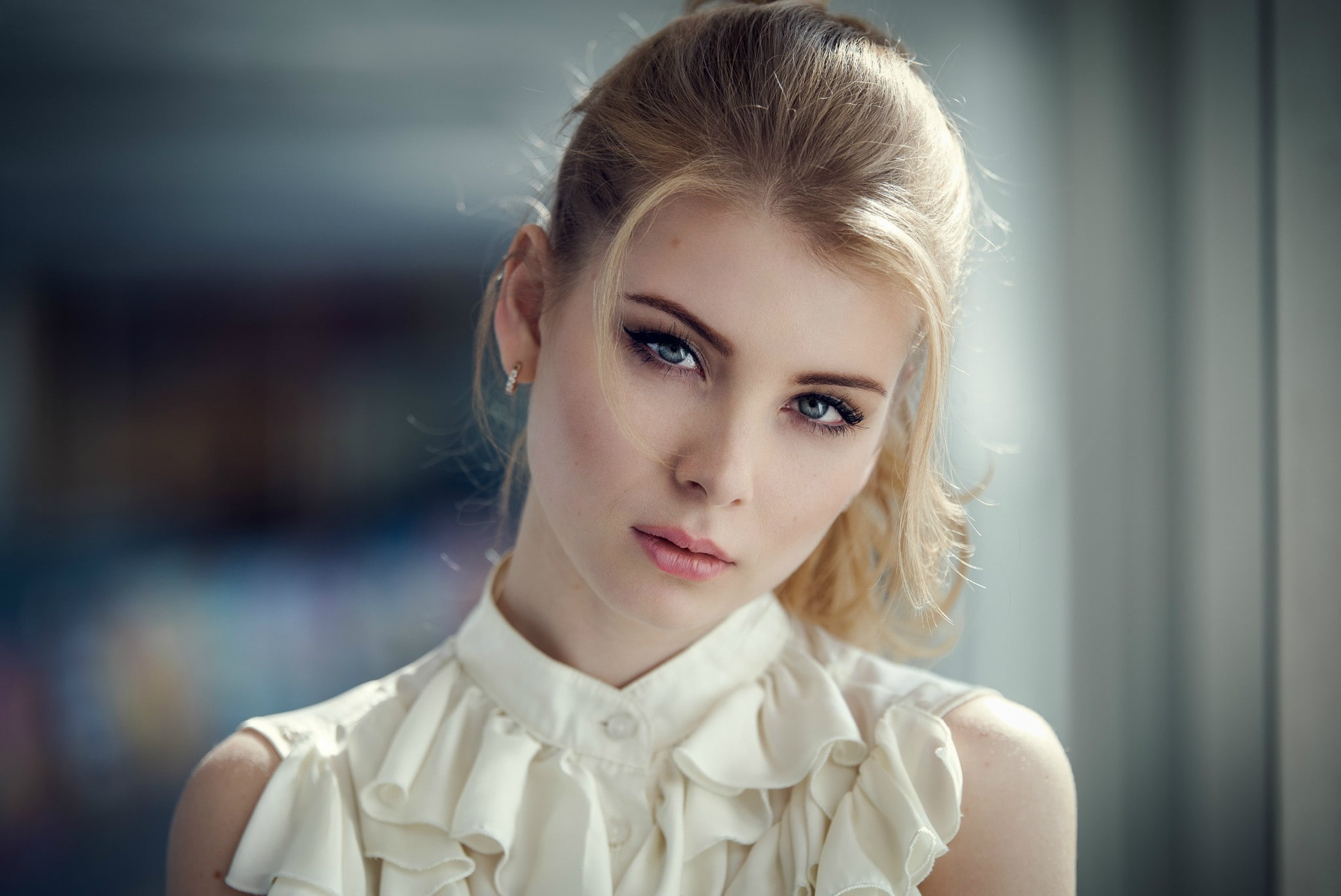 blue eyes blonde portrait Irina Popova bokeh model face 2k