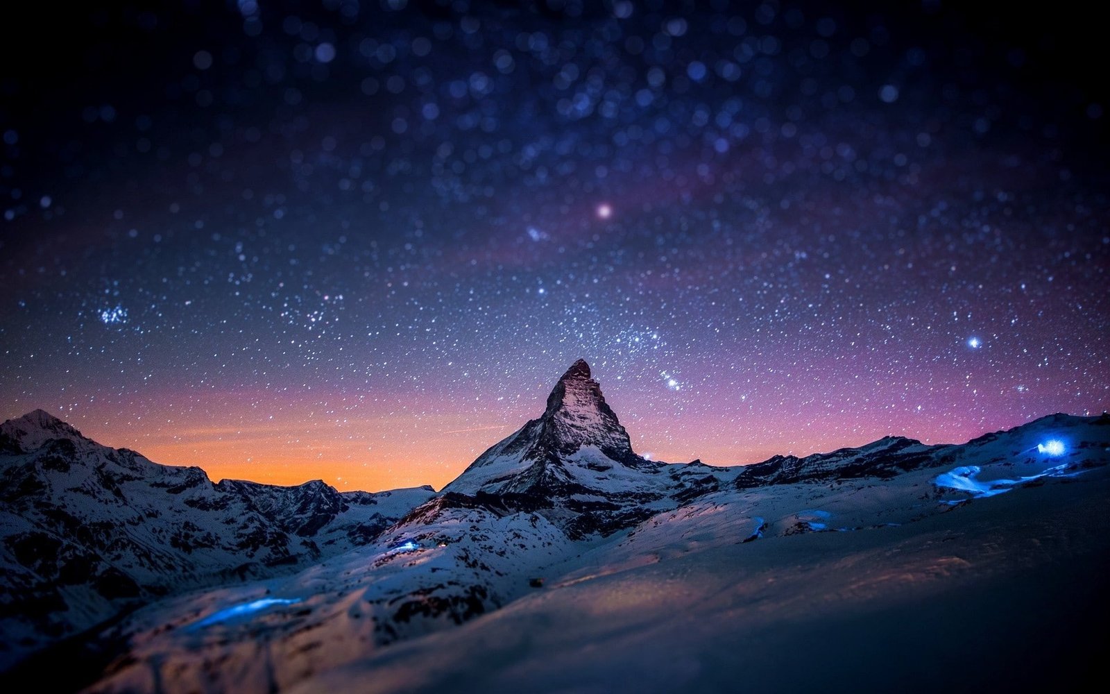 bokeh landscape Matterhorn mountain night rock snow space 2k