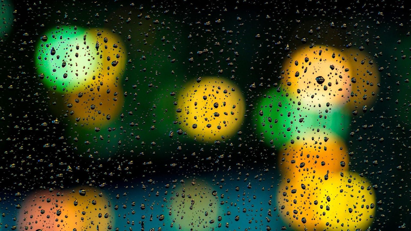 bokeh lights night rain drop glass window circle rainy 2k