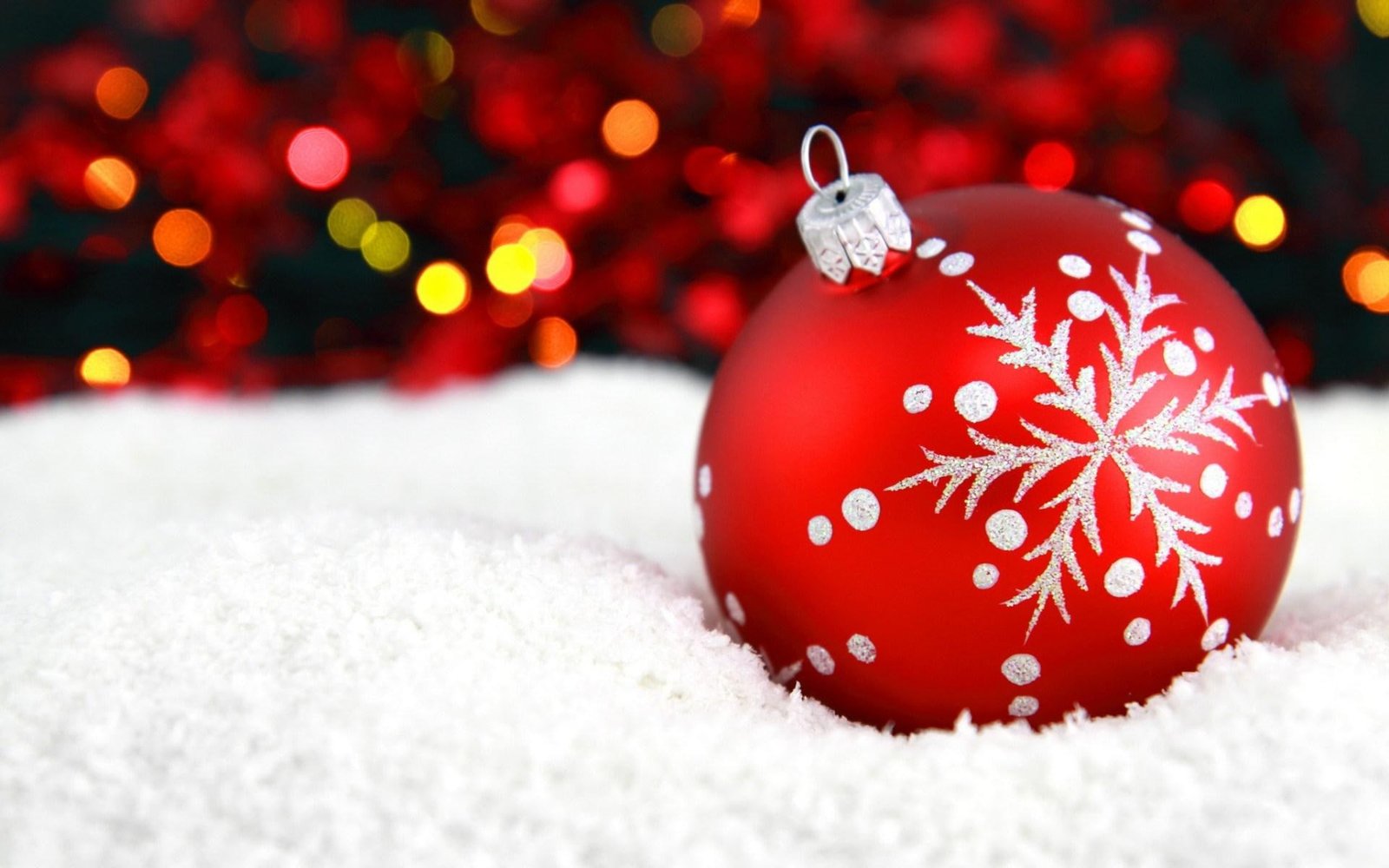 Christmas Ball Snowflake Bokeh New Year red chrismas ball 2k