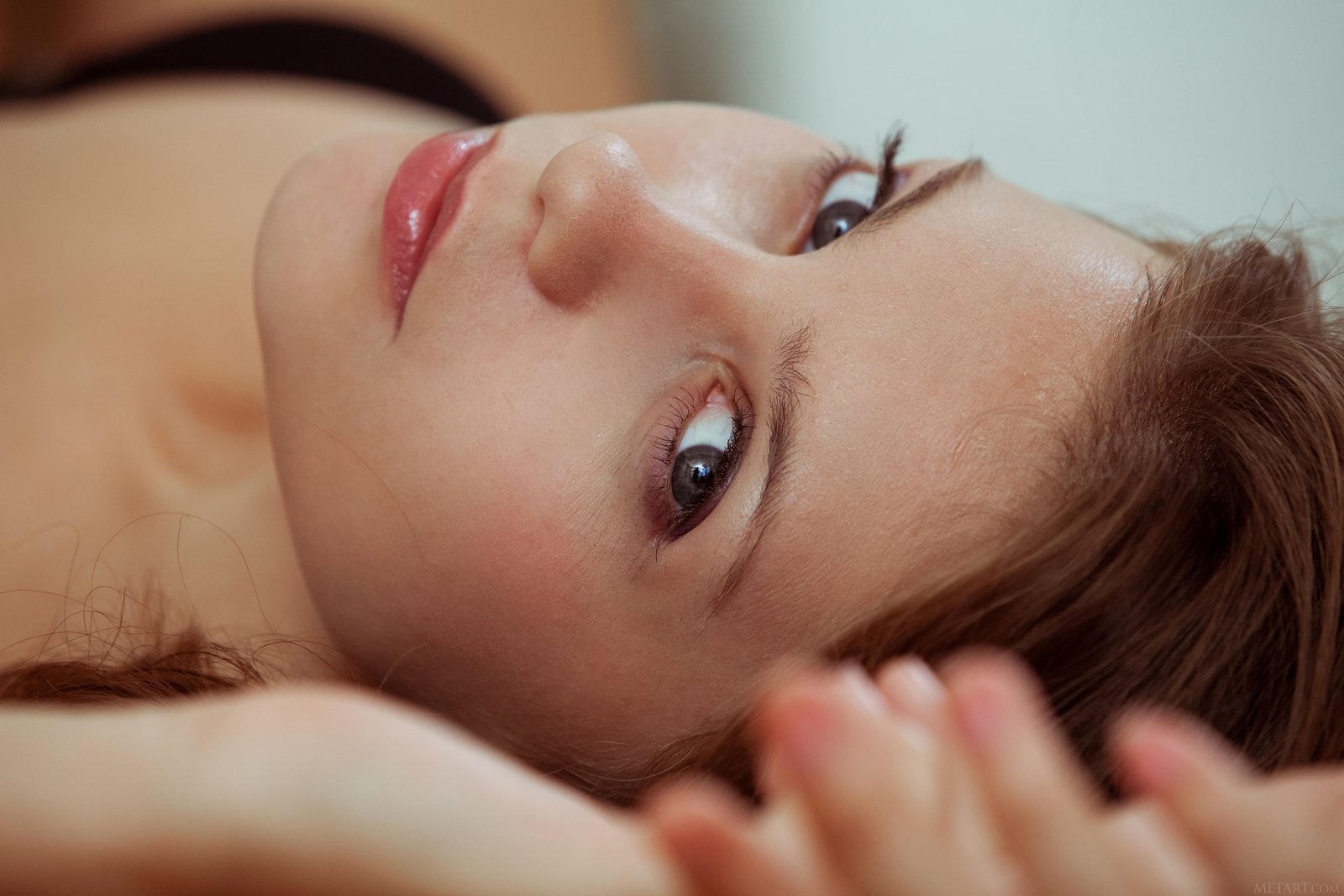 Emma Sweet closeup pink lipstick face MetArt Magazine brunette 2k