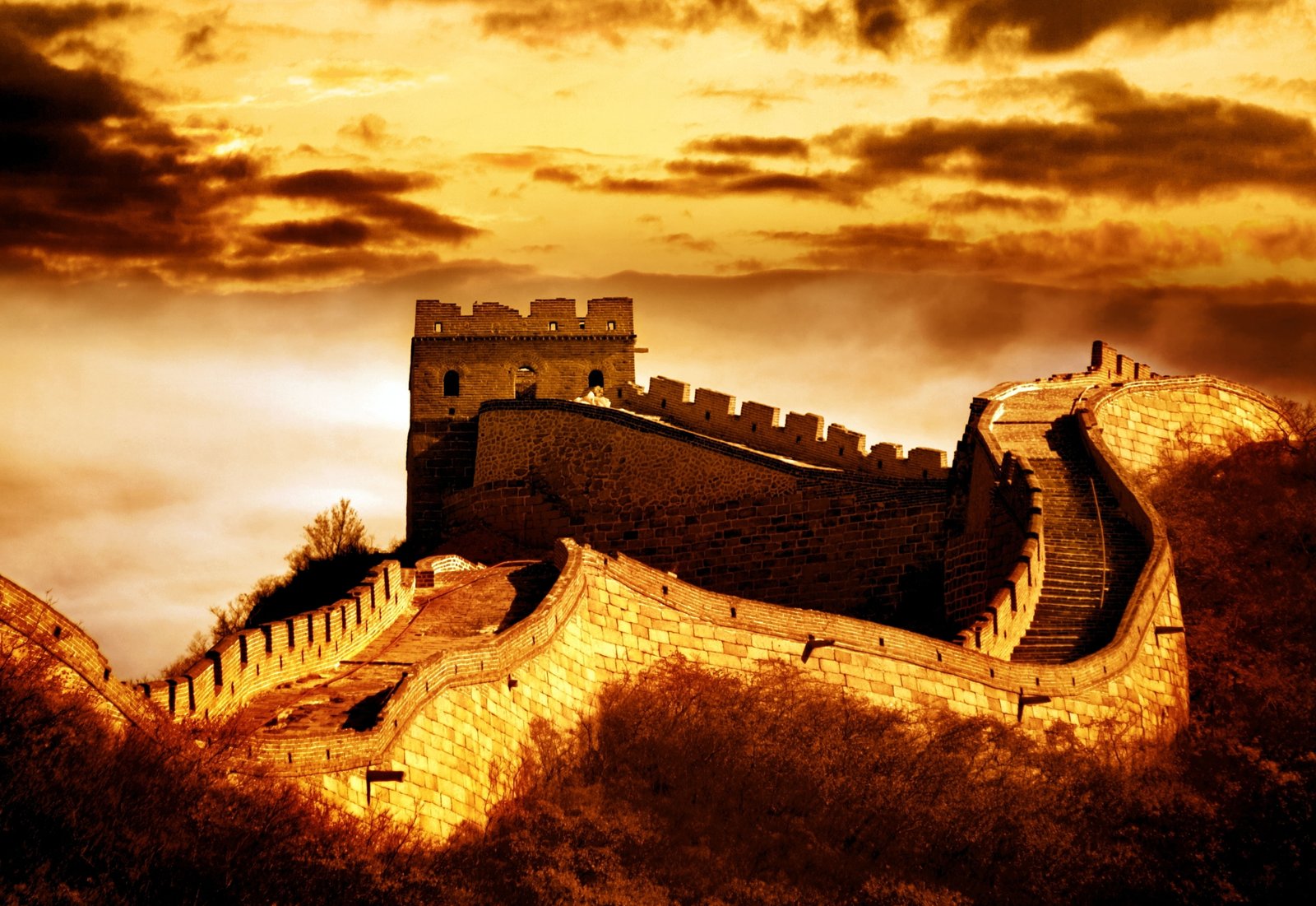 Great Wall of China landscape mountains stay HDR blur tower 2k 4k 5k