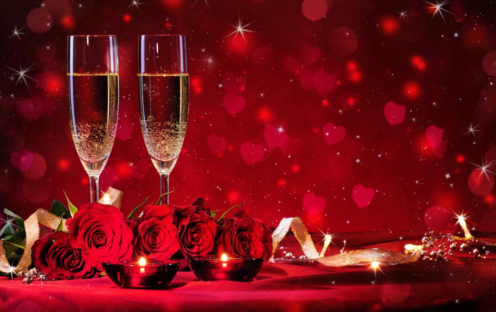 Holiday Valentine s Day Bokeh Candle Champagne Glass Heart Shaped 2k 4k