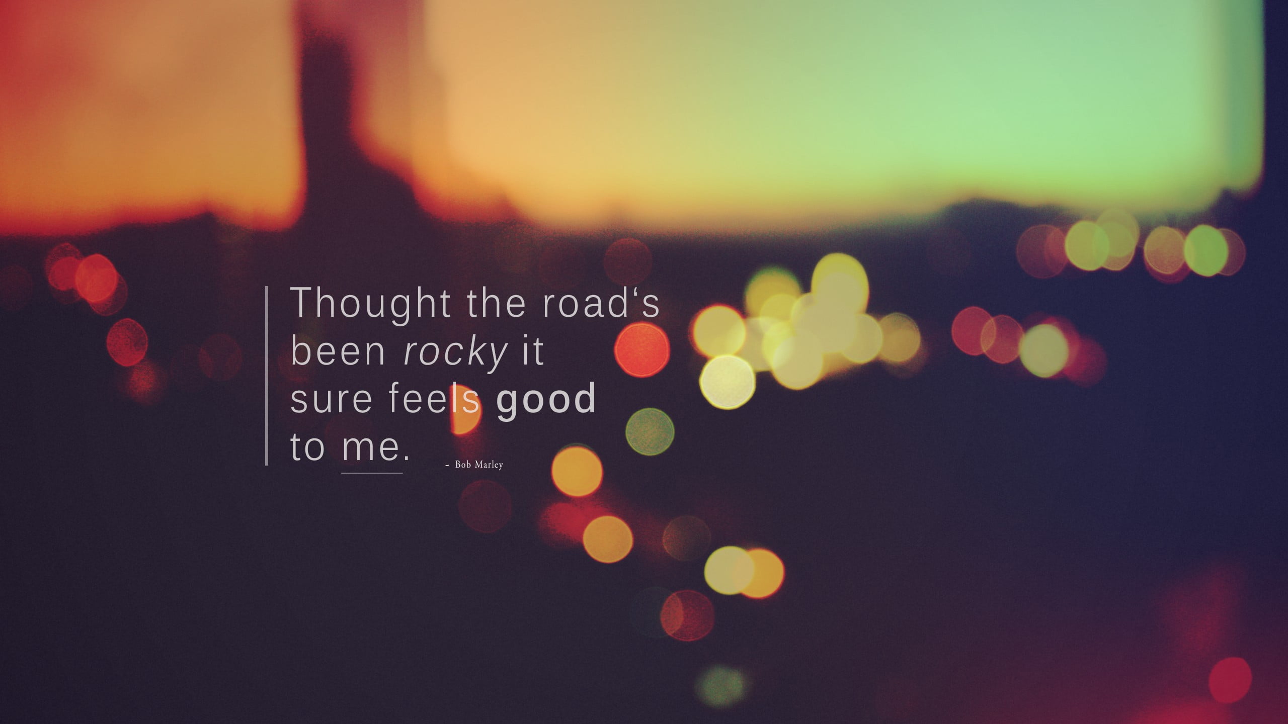 multicolored bokeh lights Bob Marley quote blurred illuminated 2k