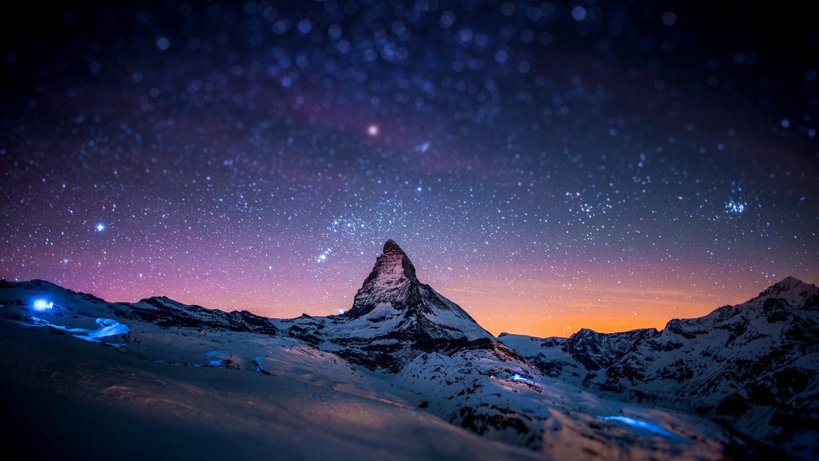 nebula over alp mountain wallpaper mountains sky snow stars 2k