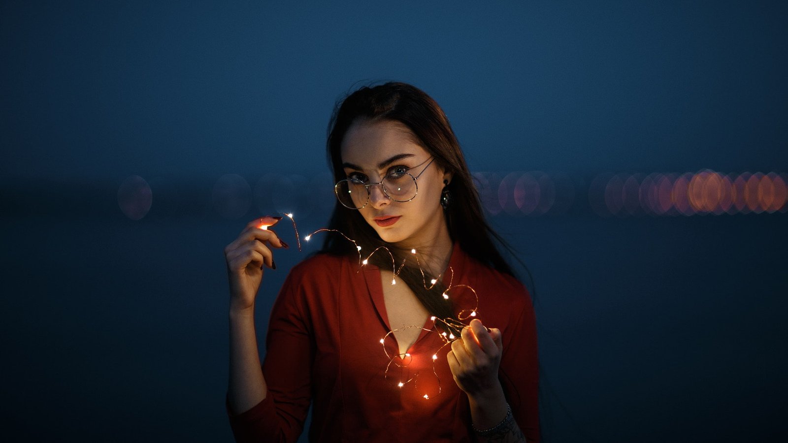 Sergey Sorokin portrait brunette lights women with glasses 2k