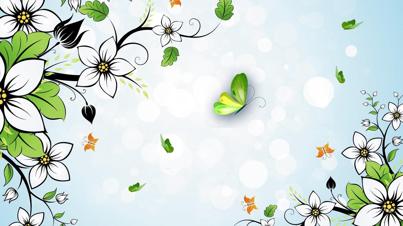 Summer White Flowers papillon fleurs butterfly spring artistic 2k