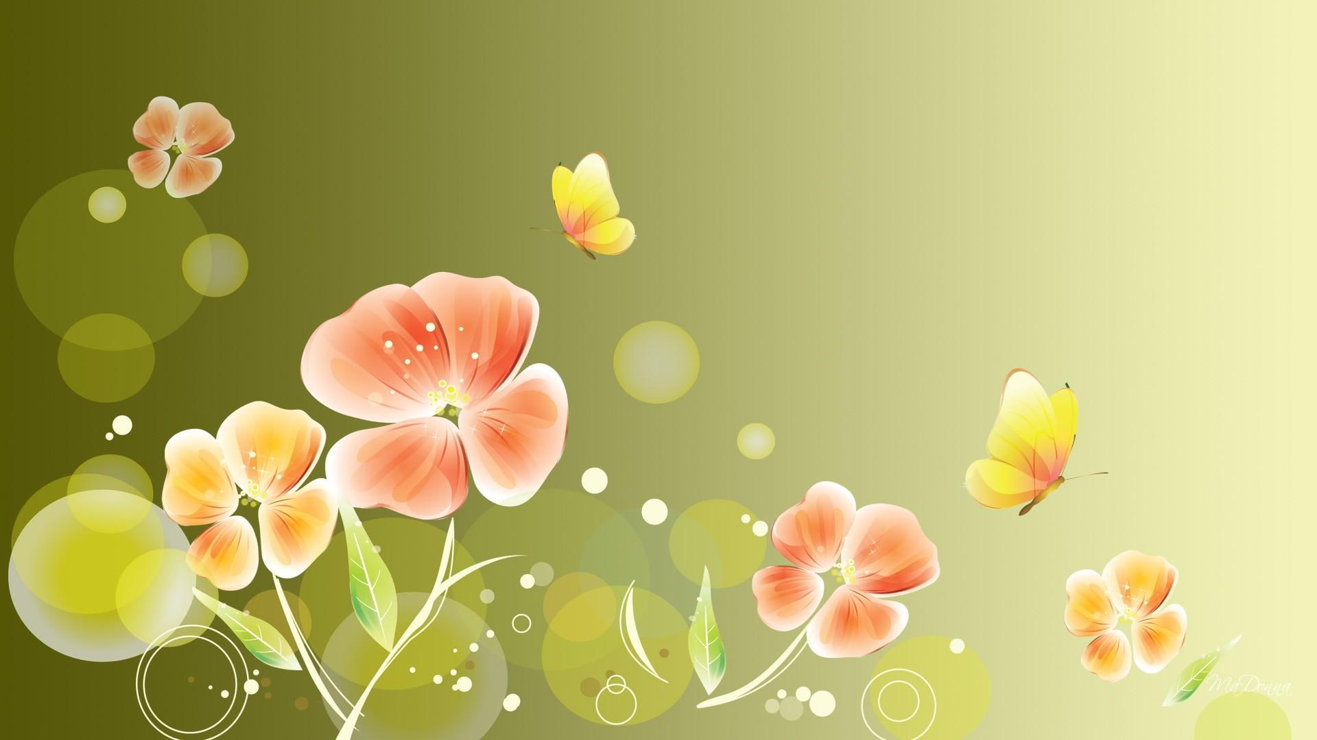 Water Color Spring yellow and orange petaled flowers wallpaper 2k