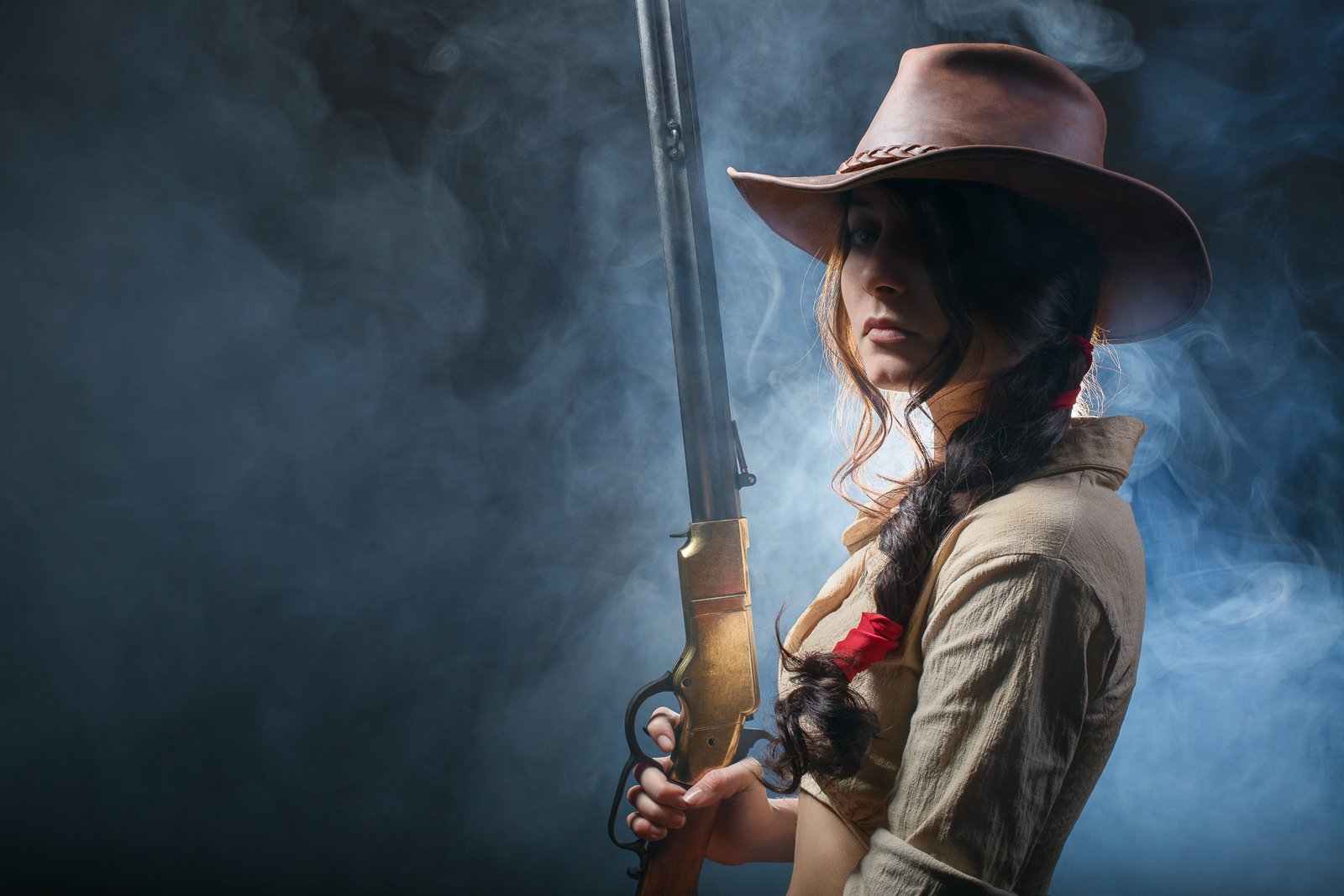 woman holding rifle wallpaper look style Winchester western 2k 4k 5k