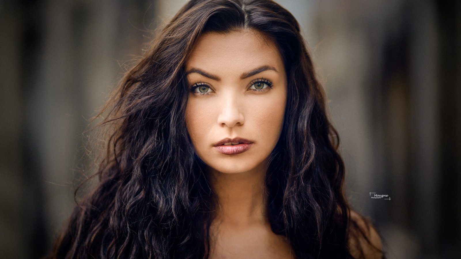 women brunette outdoors face green eyes long hair 2k