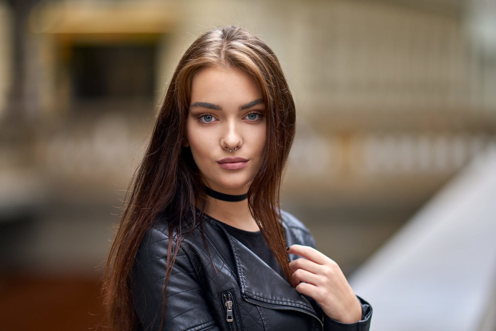 women long hair model face portrait pierced nose Veronika O anov 2k