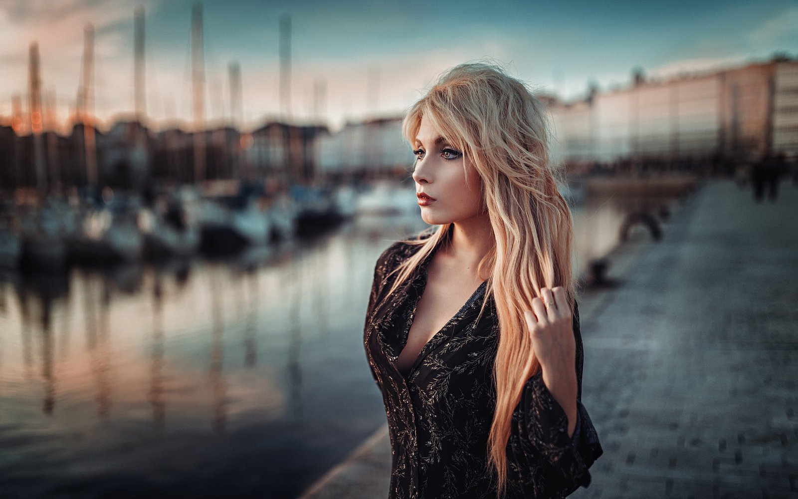 women s black cowl neck long sleeved top blonde face outdoors 2k