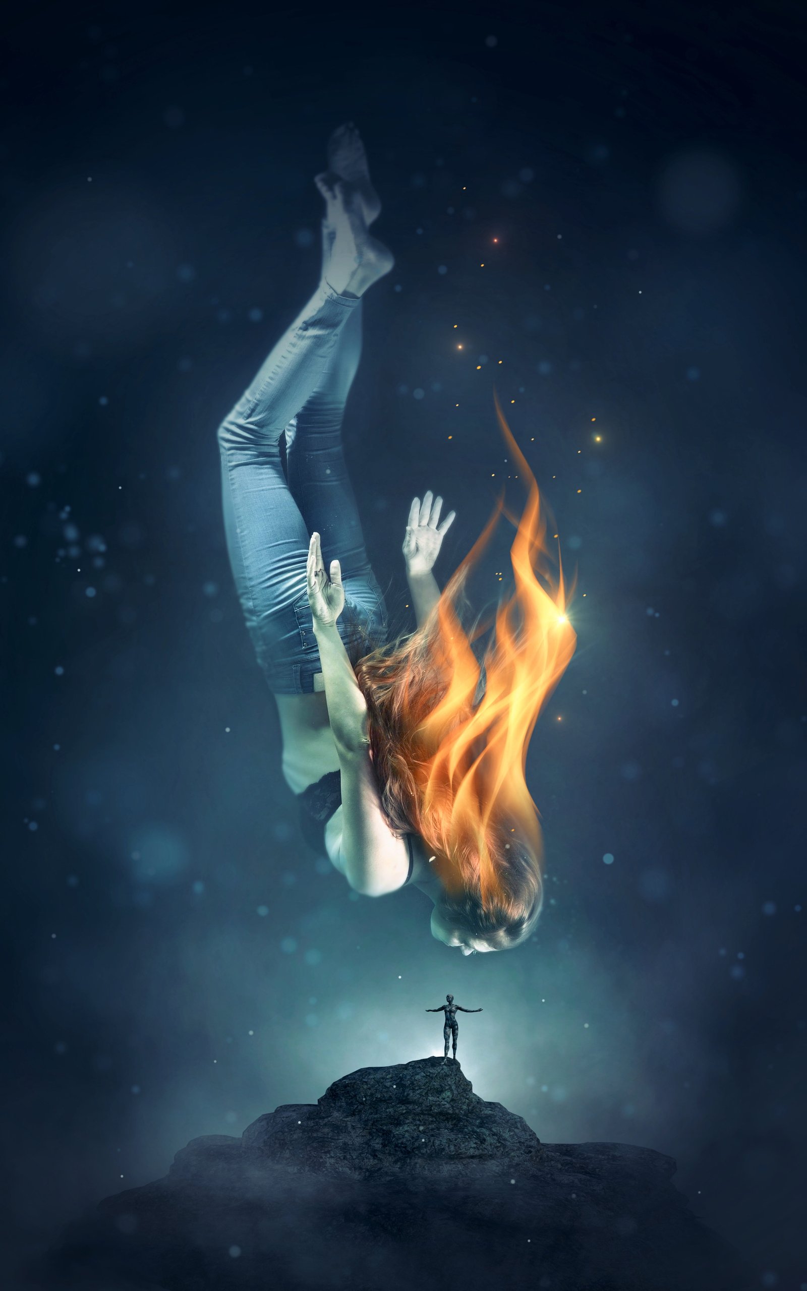 book cover fantasy woman water fire flame diving girl 2k 4k 5k
