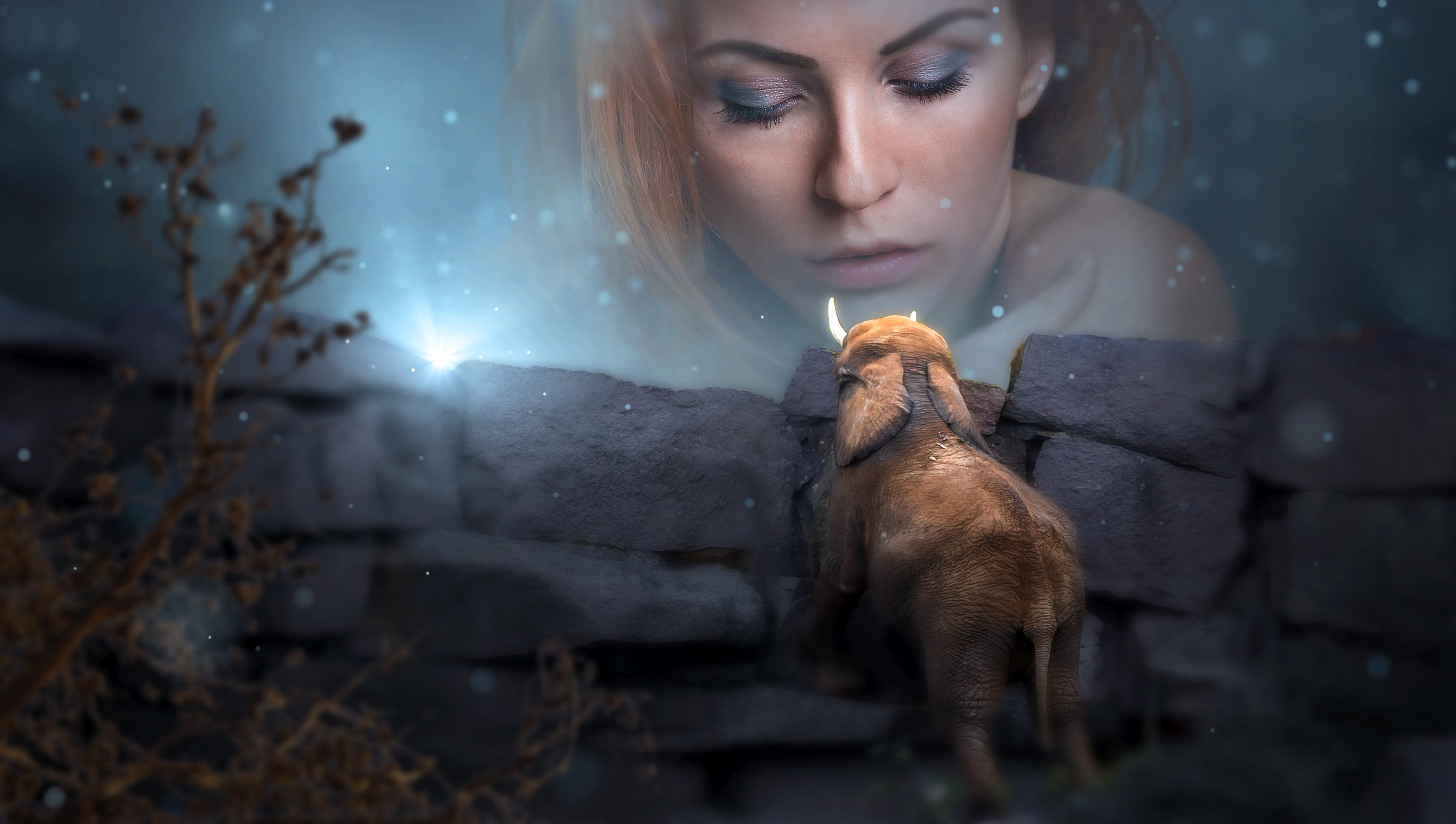 brown elephant and woman face photo fantasy portrait mystical 2k 4k 5k