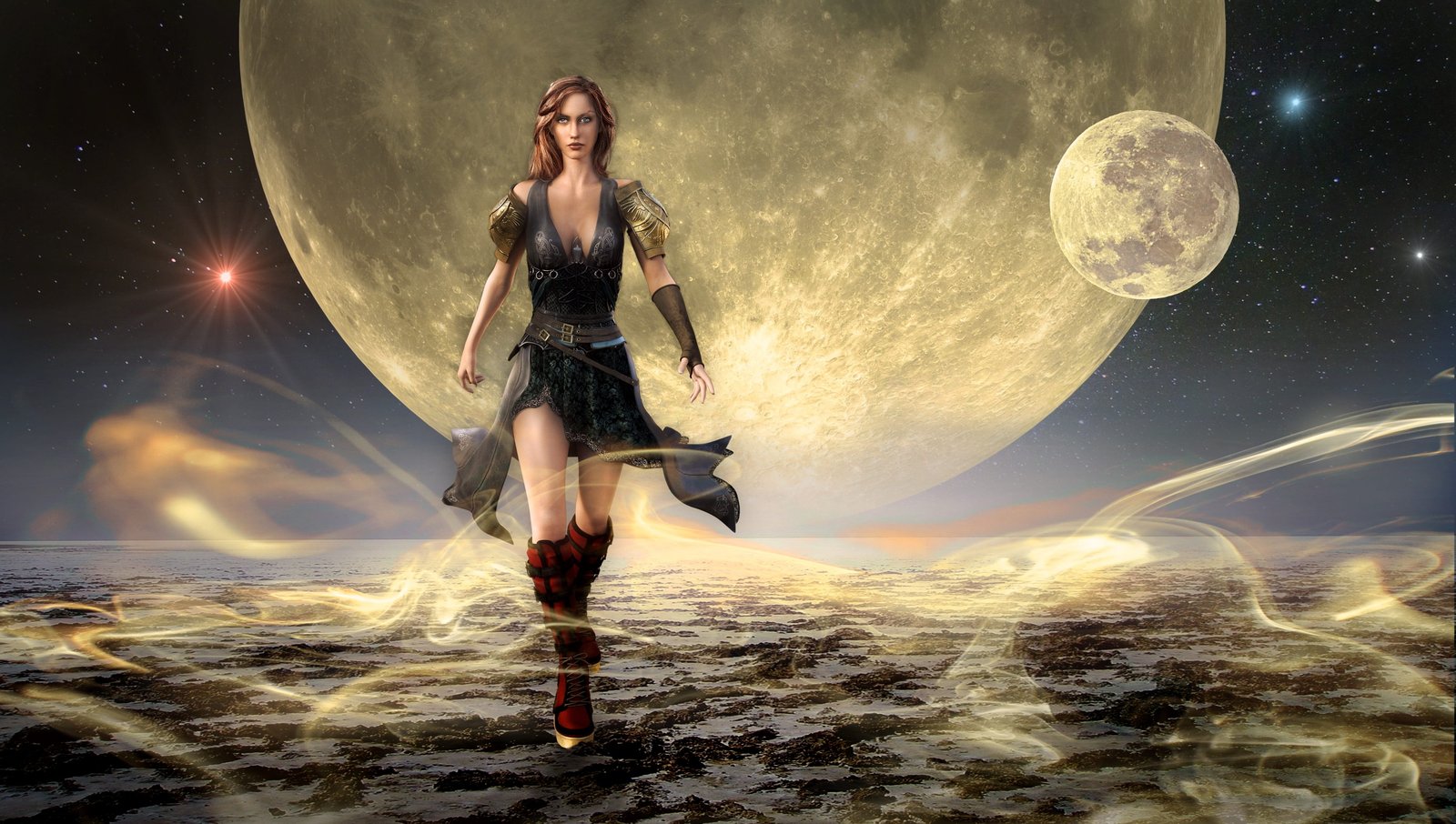 brown haired female cartoon character fantasy moon mystical 2k 4k 5k