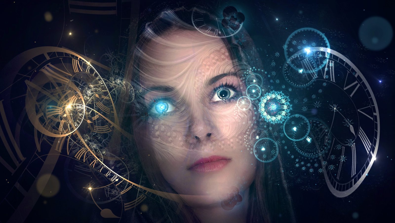 brown haired woman fantasy portrait clock time mystical 2k 4k 5k