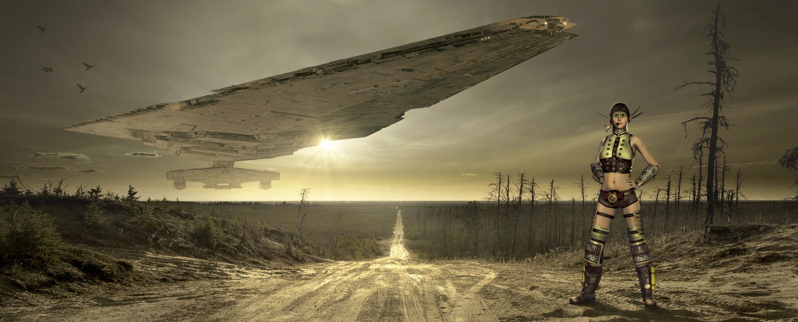 digital game wallpaper fantasy landscape spaceship ufo flying object 2k 4k 5k