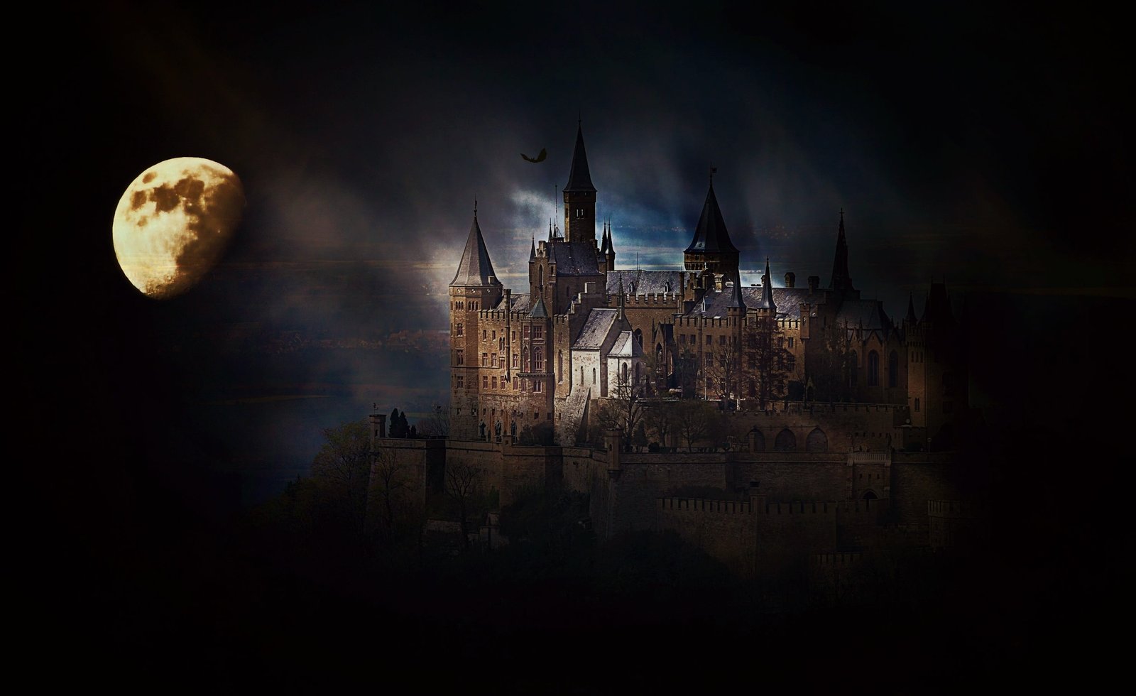 beige castle photo fortress hohenzollern germany moon 2k