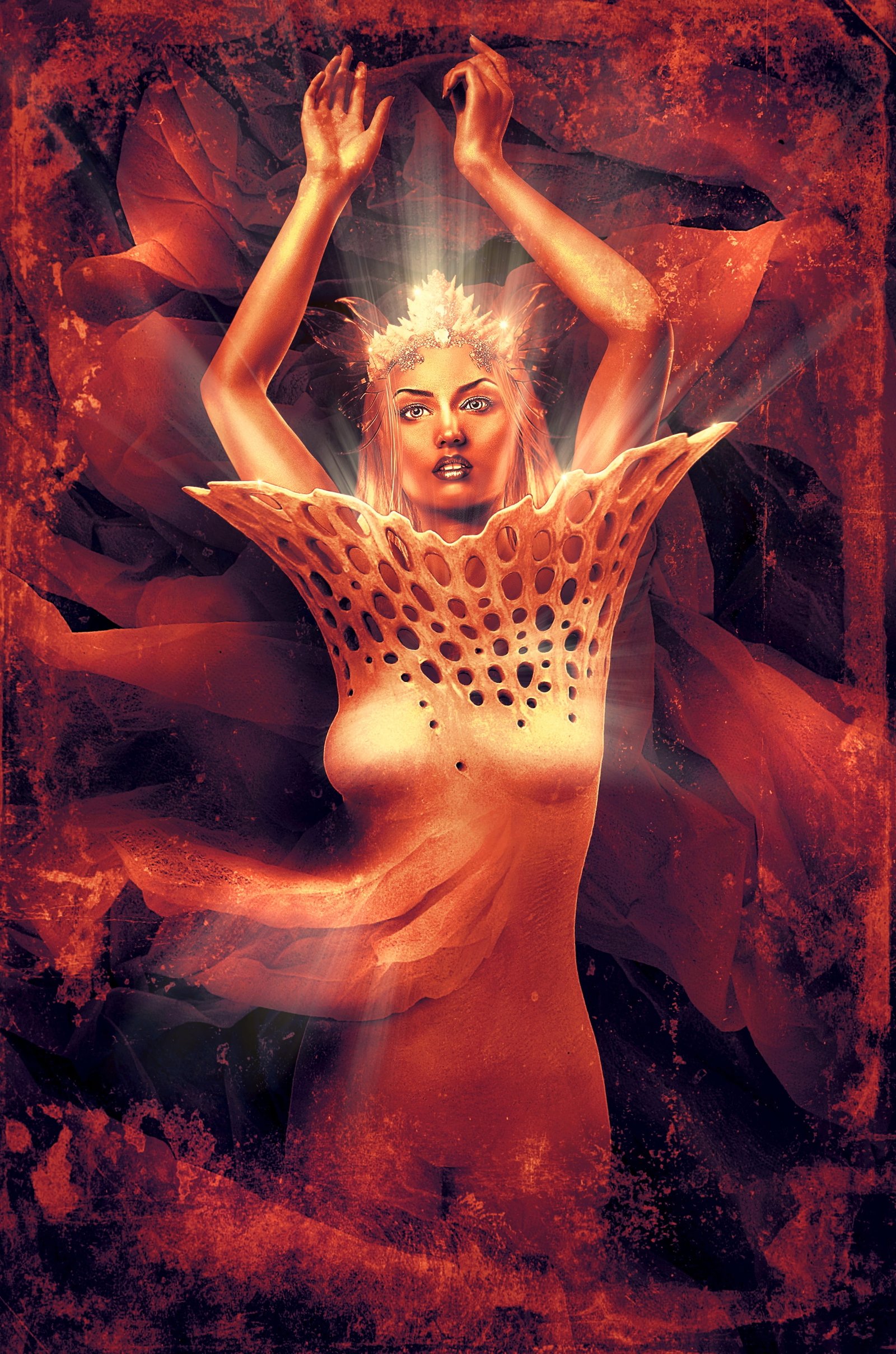 book cover enlightenment woman body red composing photomontage 2k