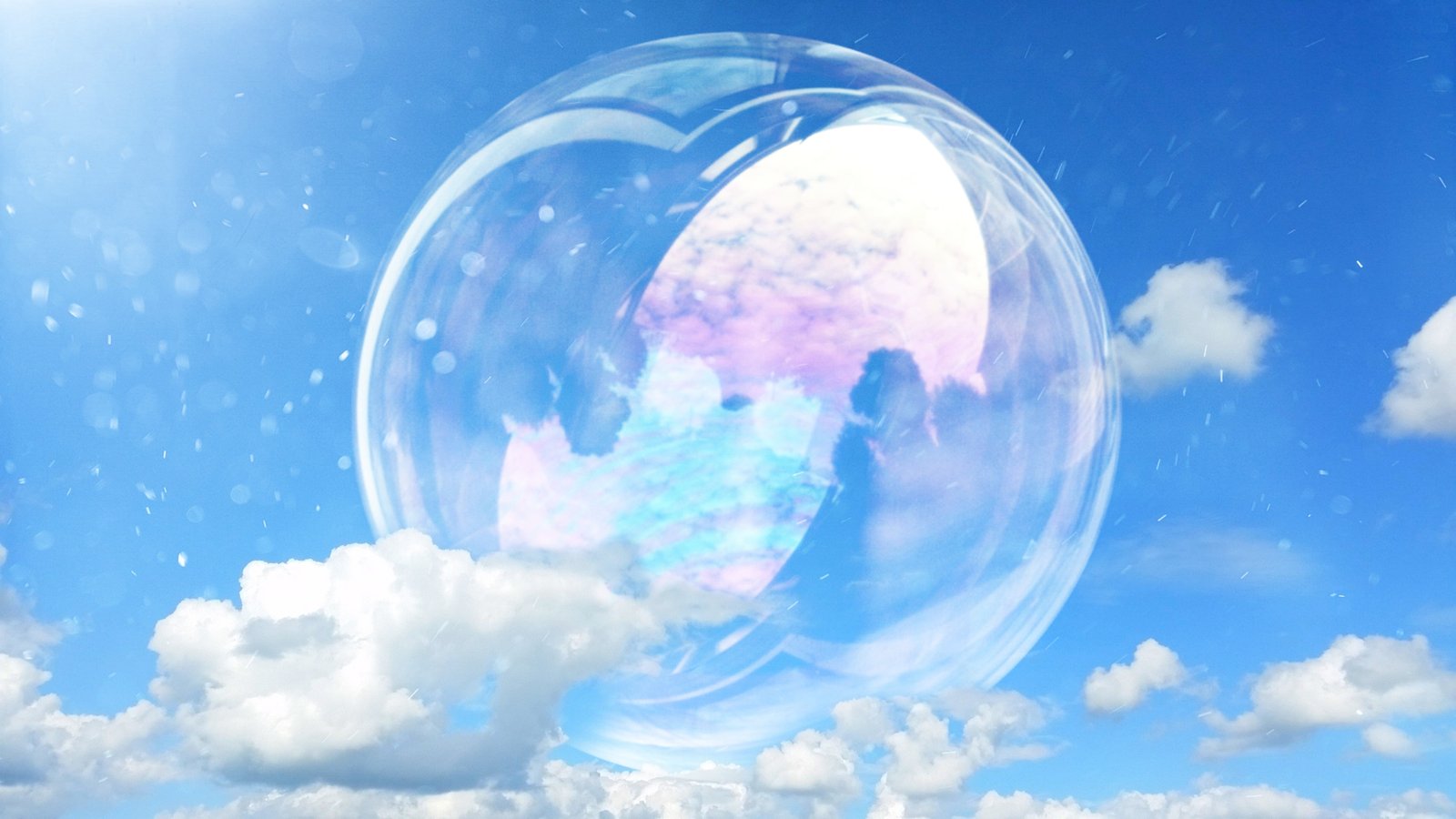 bubble on sky reflecting clouds blue cloudy 2k 4k 5k