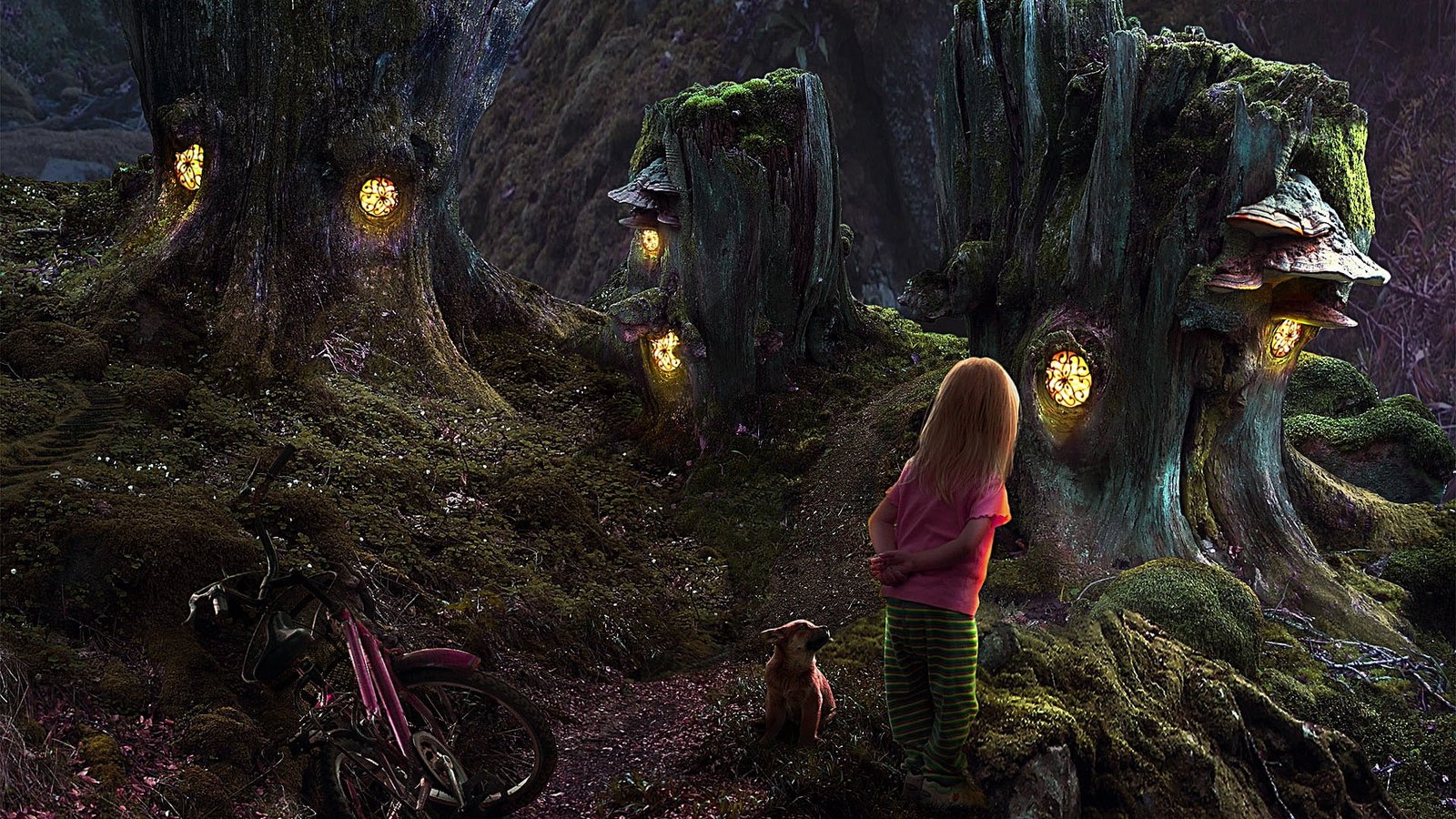 enchanted forest girl little darkness fantasy art 2k