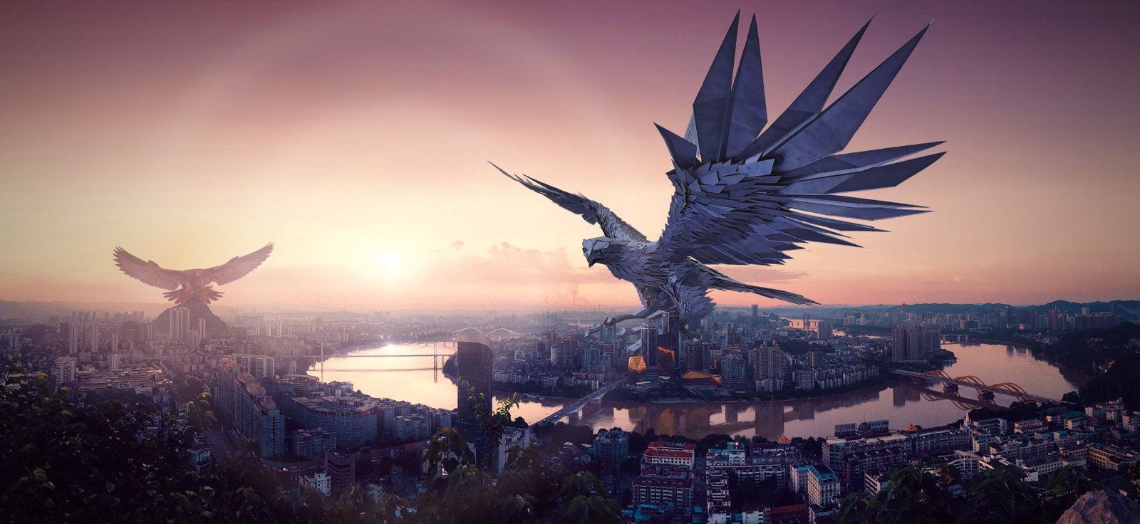 fantasy city monument adler river gigantic forward scifi 2k 4k 5k