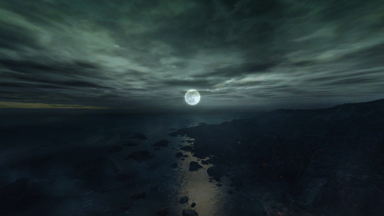 fantasy mystical moon clouds sky sea rock cloud 2k 4k