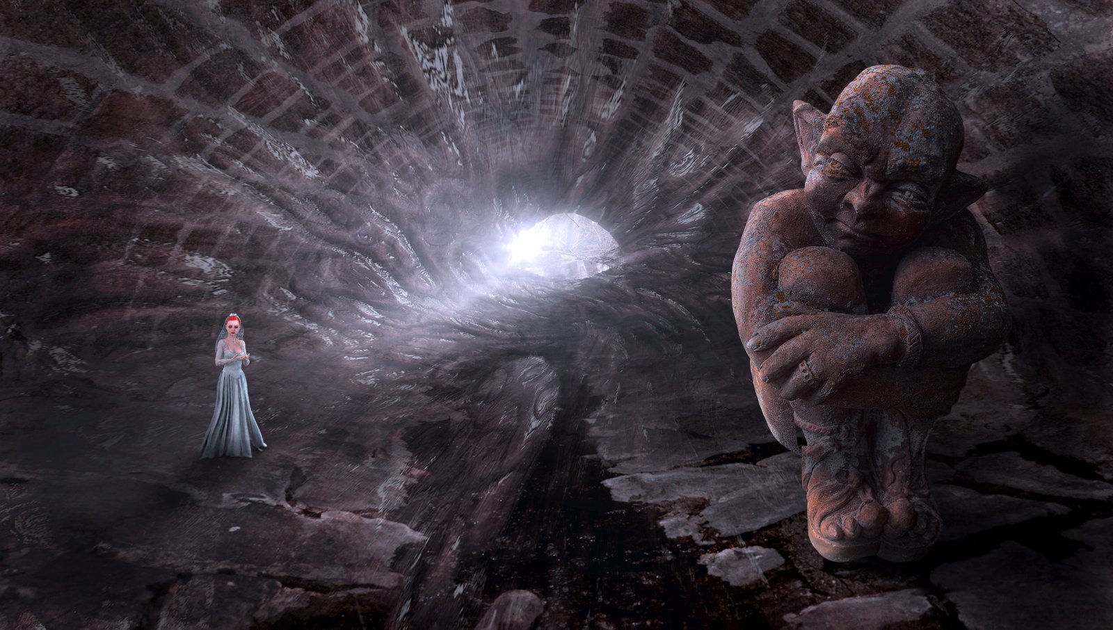 fantasy tunnel kobold light princess woman mystical fairytale 2k 4k 5k