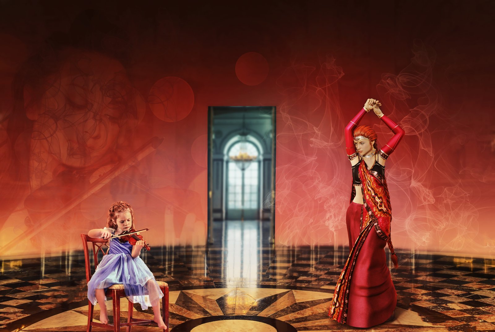 girl playing violin and woman dancing music dance art child 2k 4k 5k