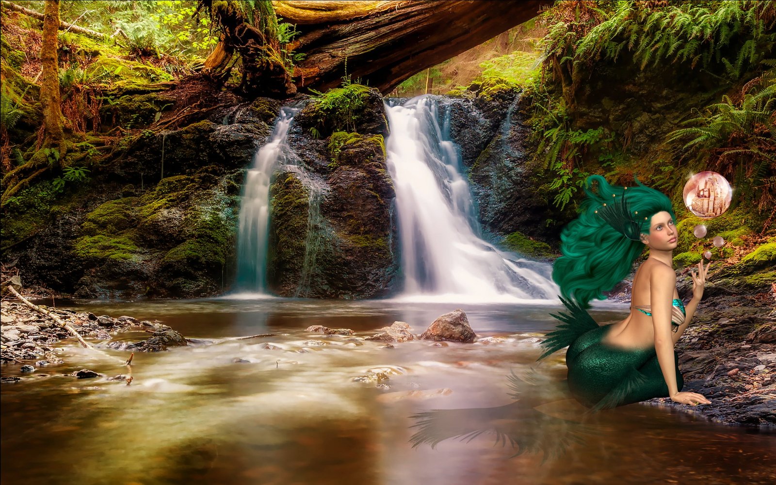 mermaid on river fantasy siren fairy tales background mystical 2k 4k
