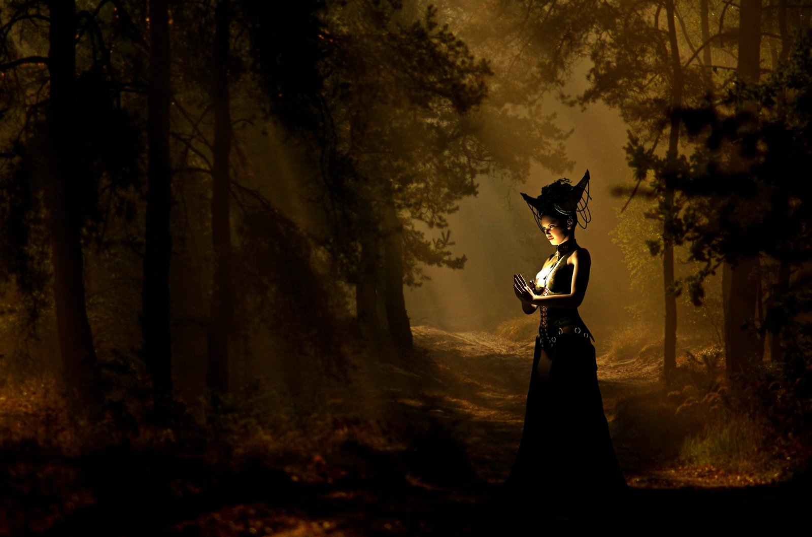 selective color photography of a woman in the middle woods 2k 4k