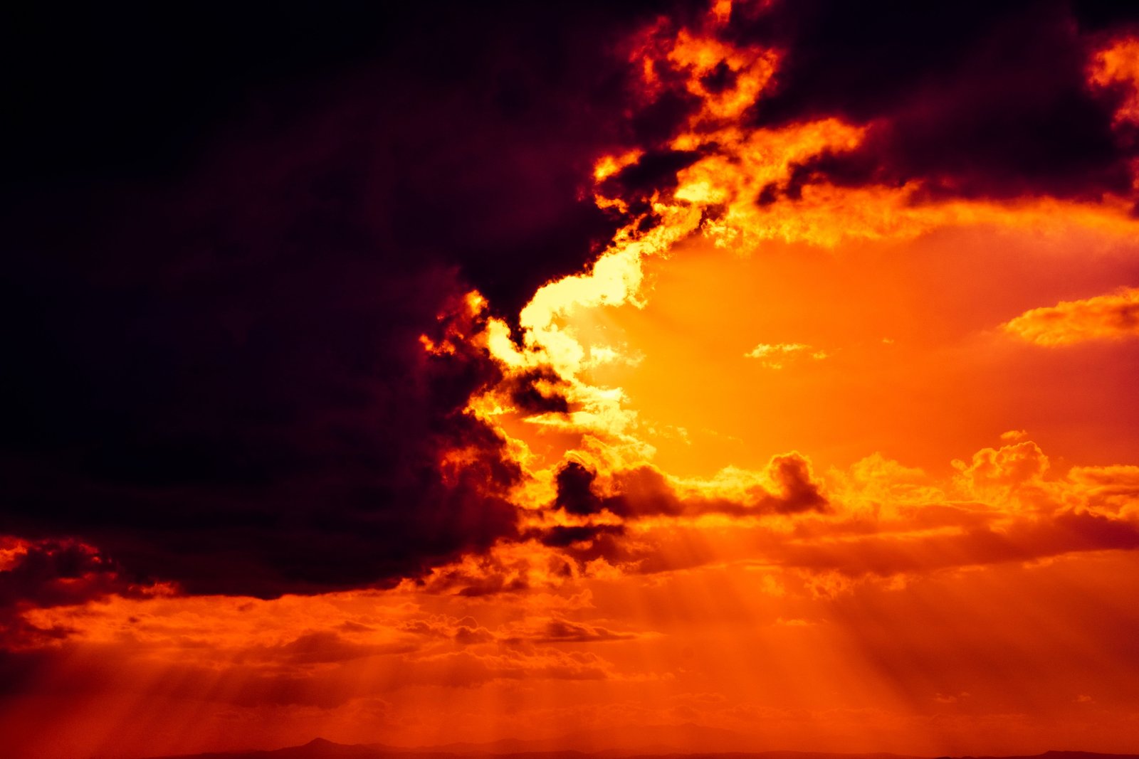 sunlight peeking thru the clouds sky on fire revelation sunbeam 2k 4k 5k
