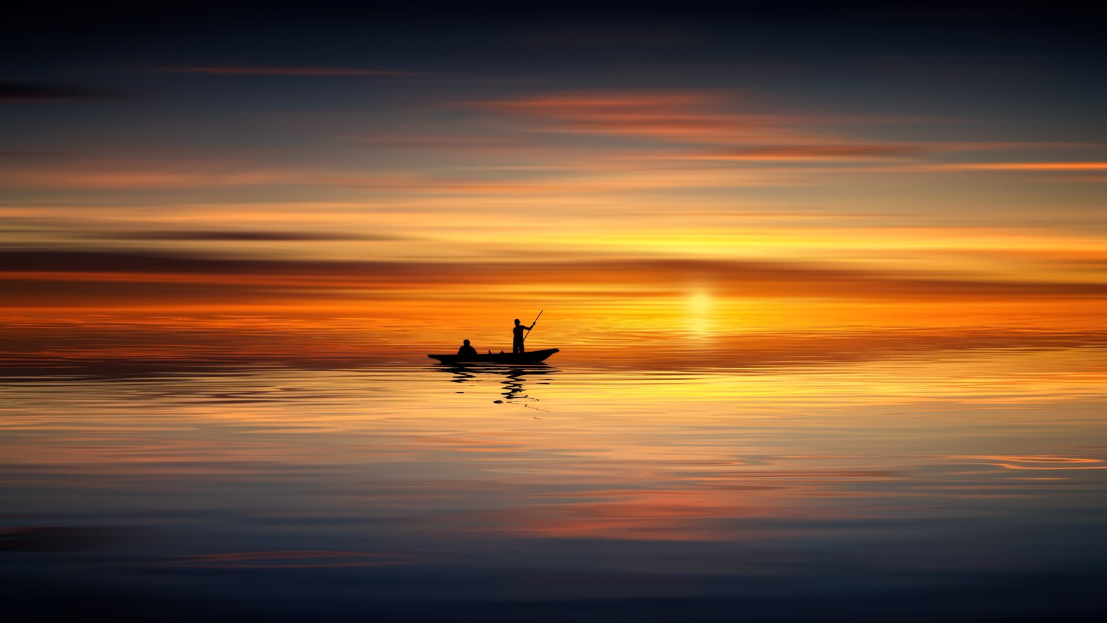 sunset ocean boat human sea water sky nature dusk sunrise 2k 4k 5k