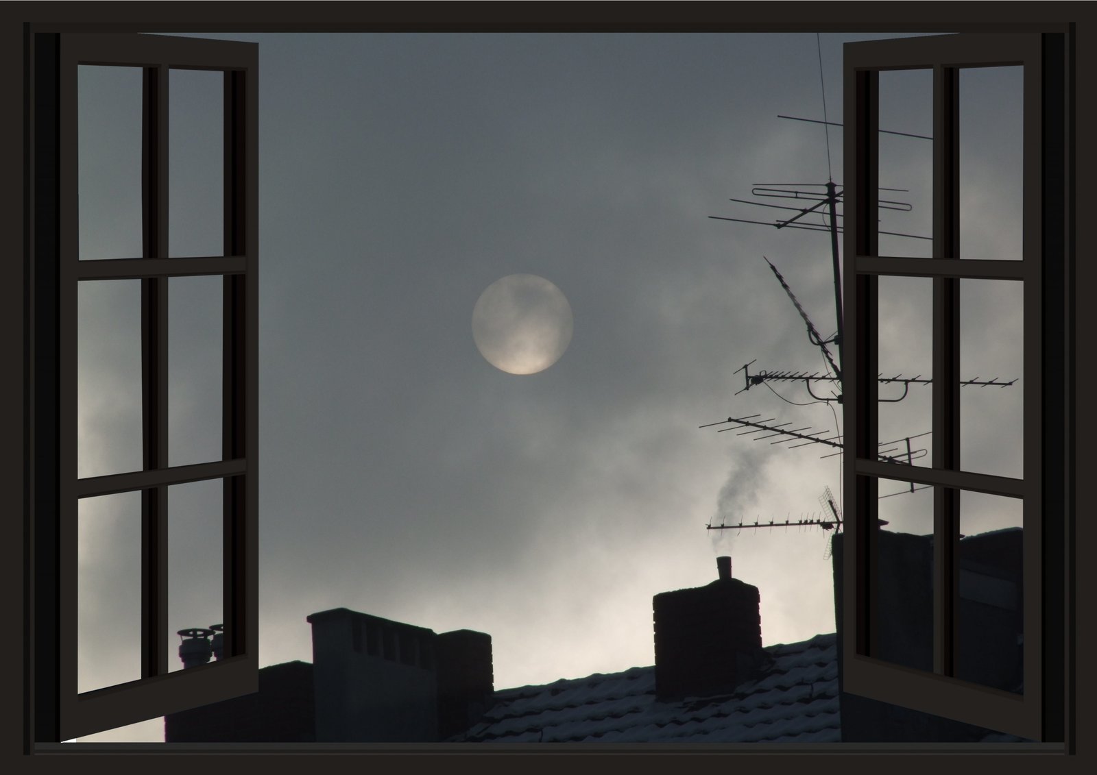 two brown wooden 6 pane windows moon addicted universe 2k 4k 5k