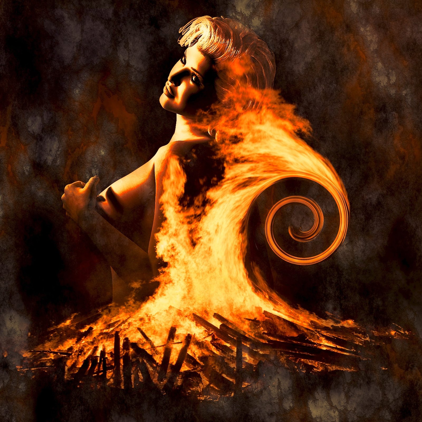 woman on fire painting cd cover composing fantasy photo montage 2k