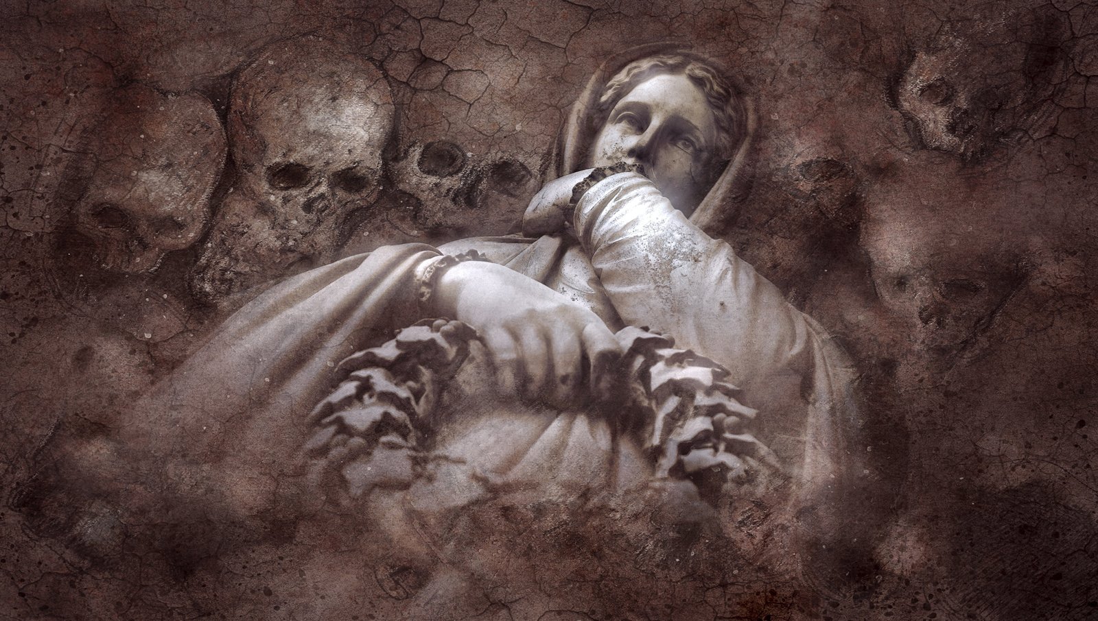 woman with skull painting mysticism grave gloomy crypt tomb figure 2k 4k 5k