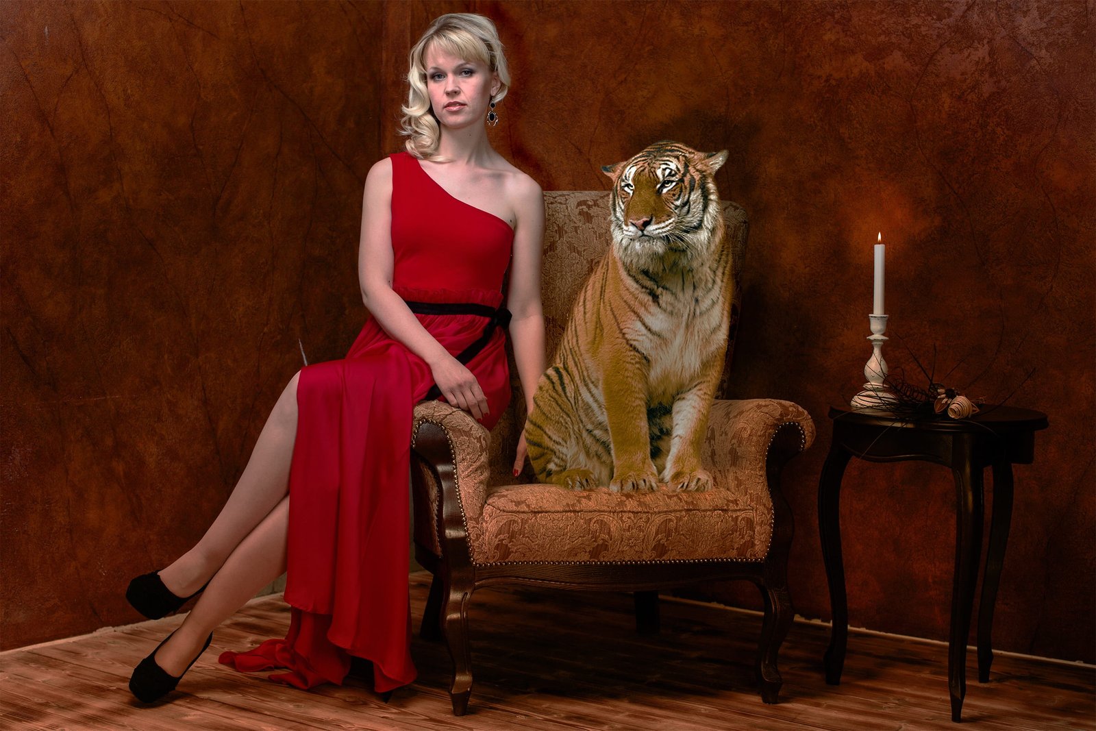 woman tiger room antique look portrait mystical wealth 2k